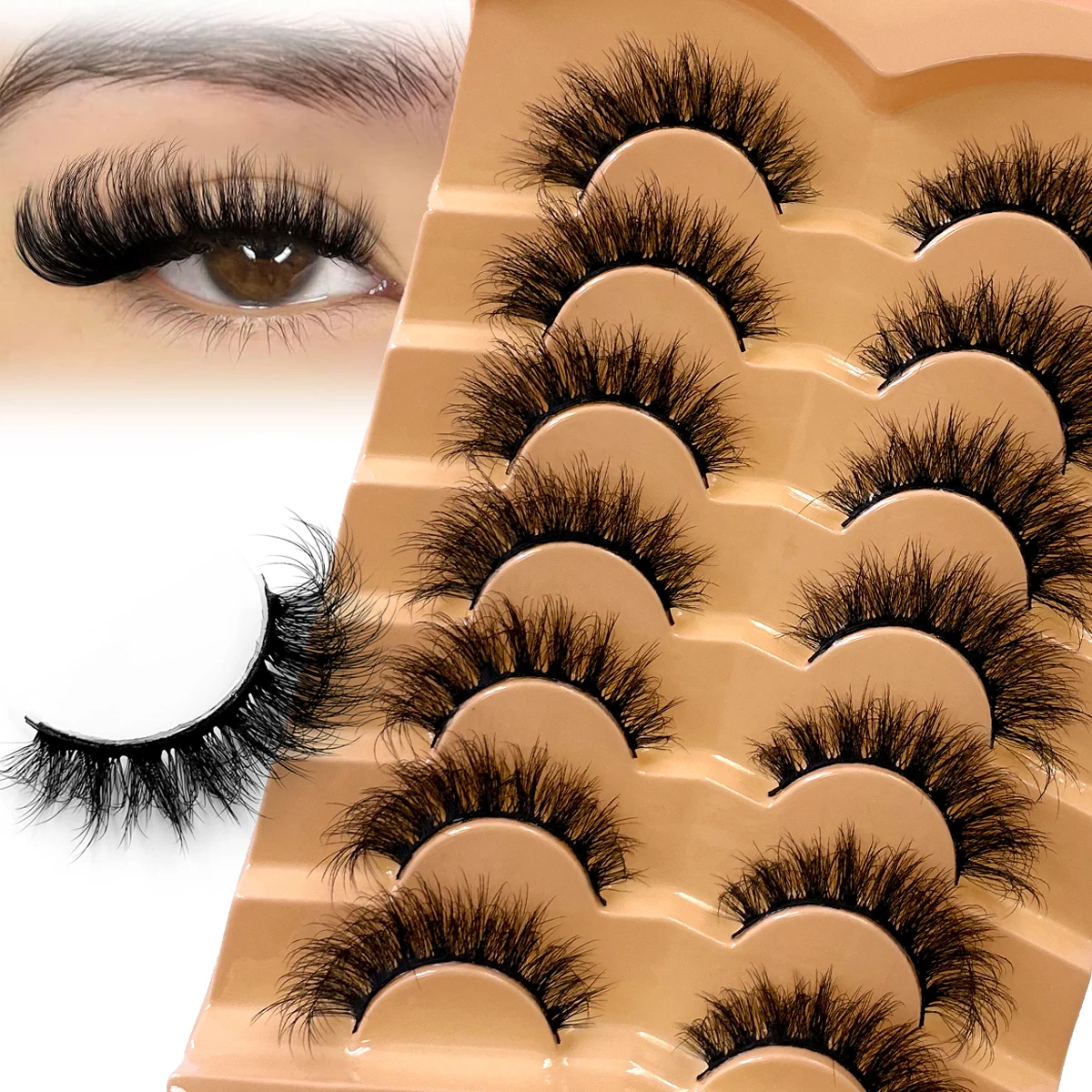 HBZGTLAD Fluffy Wispy Lashes Natural Look 3D natural cat eye fluffy soft cross 7 pairs of comic eyelashes  extension eyelashes ﻿