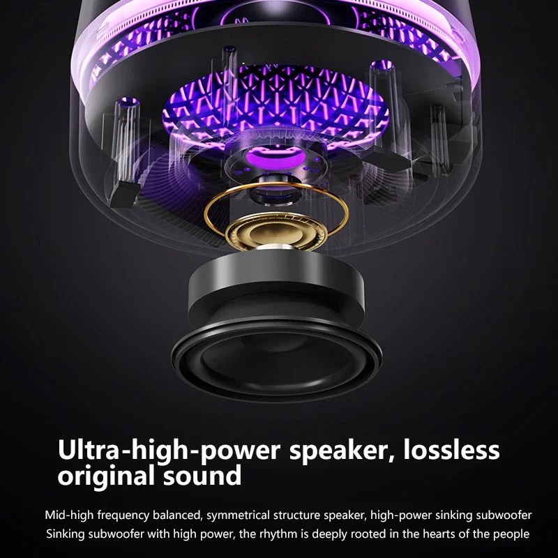 Bezprzewodowy głośnik Bluetooth Głośnik z dźwiękiem przestrzennym 6D Ładowanie przez USB Długotrwały głośnik F7 w pełni przezroczysty z paskiem świetlnym LED