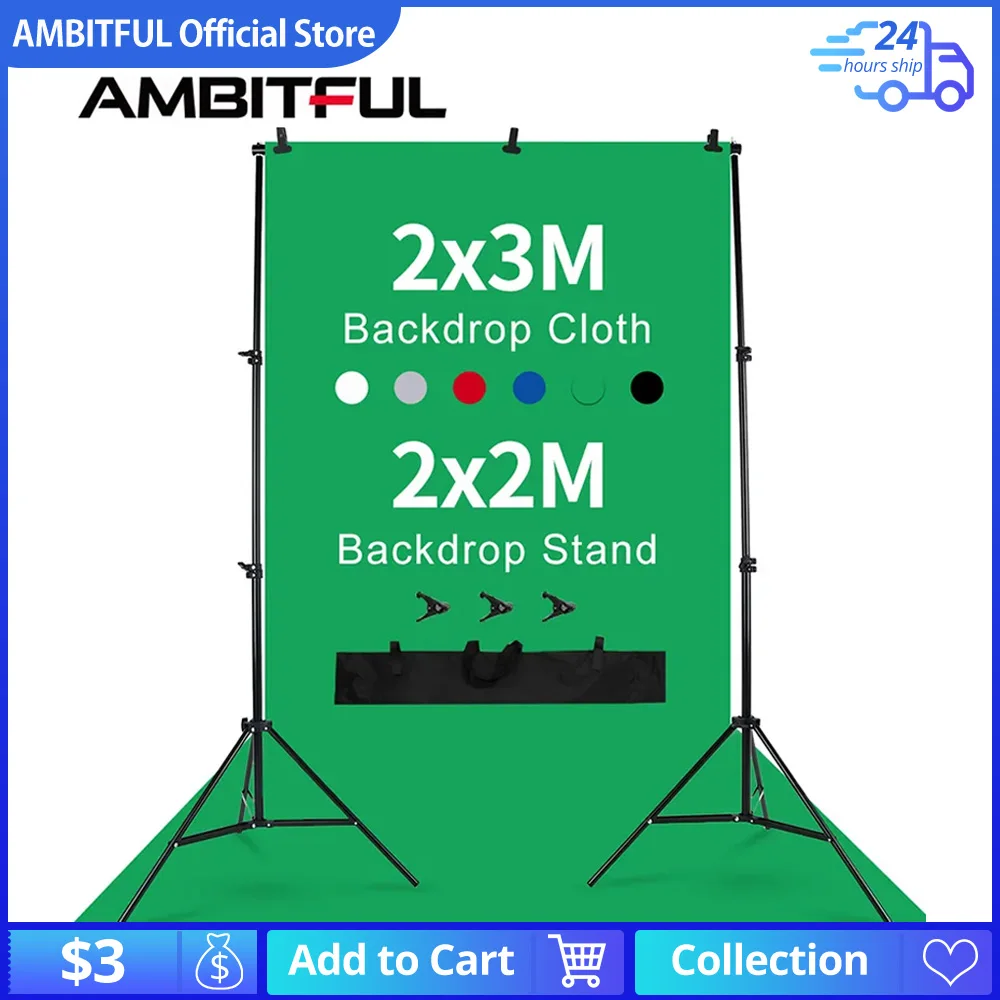 

2x2m Backdrop Background Light Stand with 2x3m Black White Green Red Blue Gray Non-woven Fabric Cloth Backdrop Cloth Studio Kit