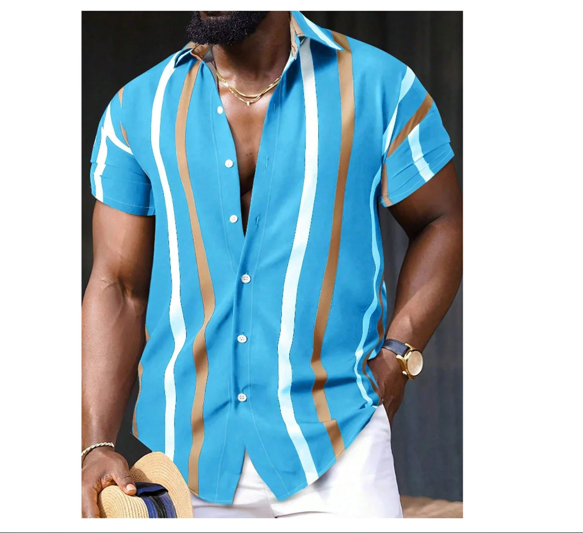 2024 Hawaii hemd Herren kurz ärmel ige gestreifte Patchwork Revers Shirt Sommer Mode Straße hochwertige bequeme Kleidung
