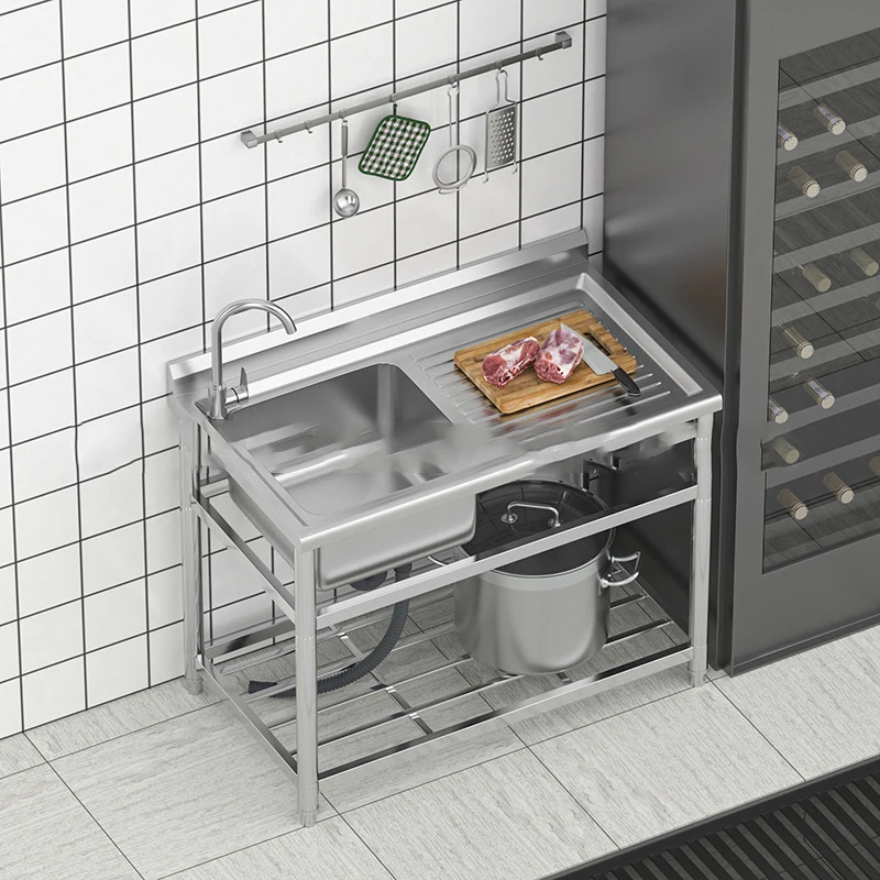 Free Standing Stainless-Steel Single Bowl Commercial Restaurant Kitchen Sink Set /Faucet & Drainboard Utility Sink
