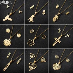 Golden Stainless Steel Jewelry Sets for Women Fashion 2026 Jewelry Koala Daisy Hummingbird Necklace Cross Simple Earrings Brinco