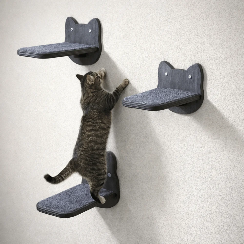 Wooden Cat Climbing Shelves Wear Resistant Scratching Pads Cat Climbing Ladder Floating Stairs Sturdy Cat Wall Shelves Sleeping