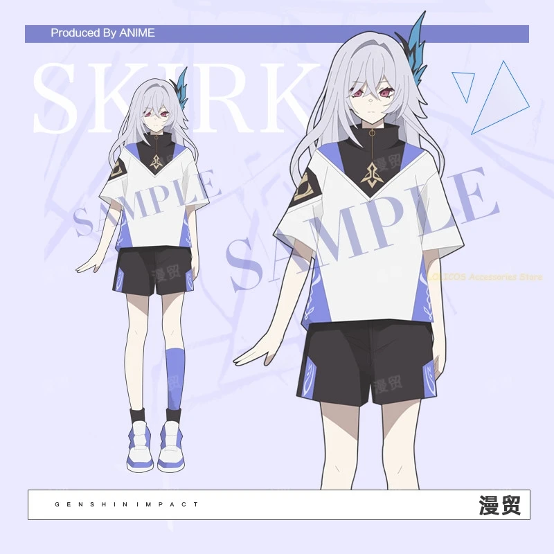 

Original Game Skirk Theme Genshin Impact Casual Summer Short Sleeve T-shirt Tee Tops Shorts Suit Cosplay Costume Student