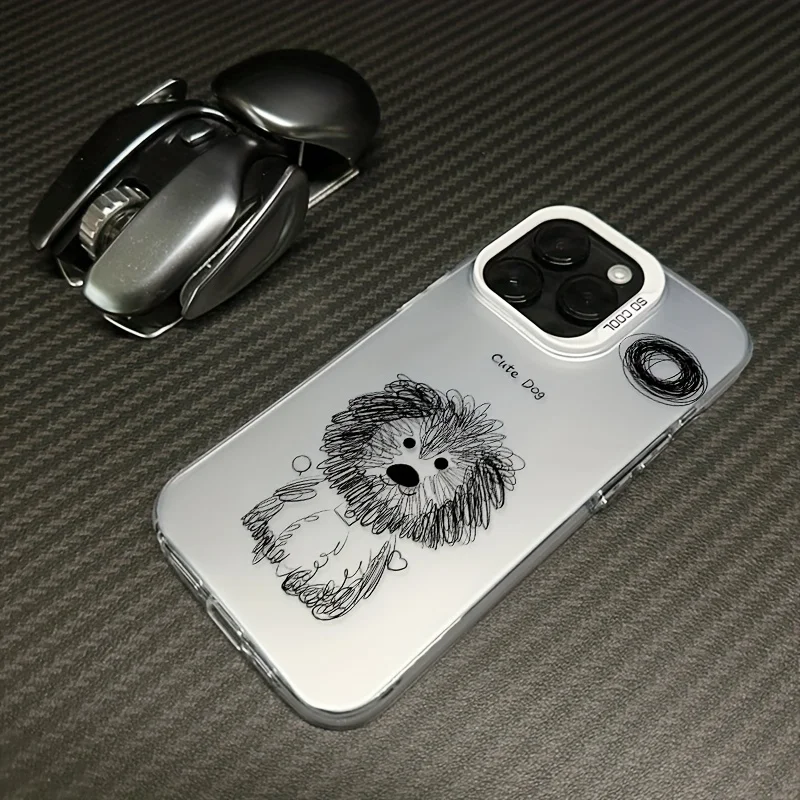 Messy line dog phone case for iPhone 17 16 15 14 13 12 11 Pro/ Max/Plus shock-proof rear cover anti-fingerprint