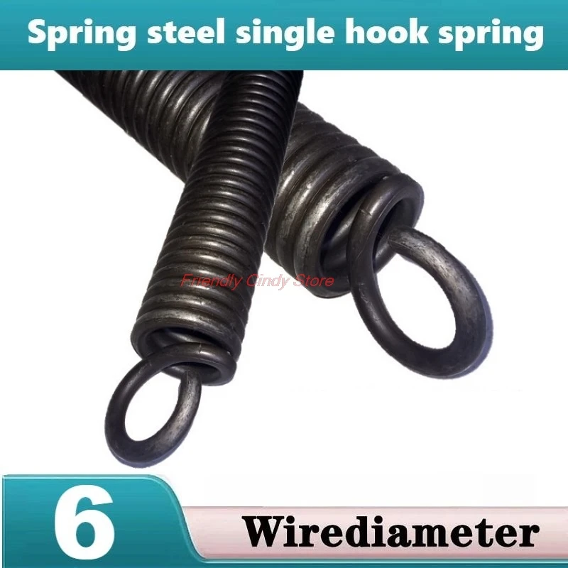 Spring Steel Single Hook Spring, Tension Spring, Wire Dia 6mm, Outer Dia 30/35/40/50mm, Length 100/120/180/200/220/250/280/300mm