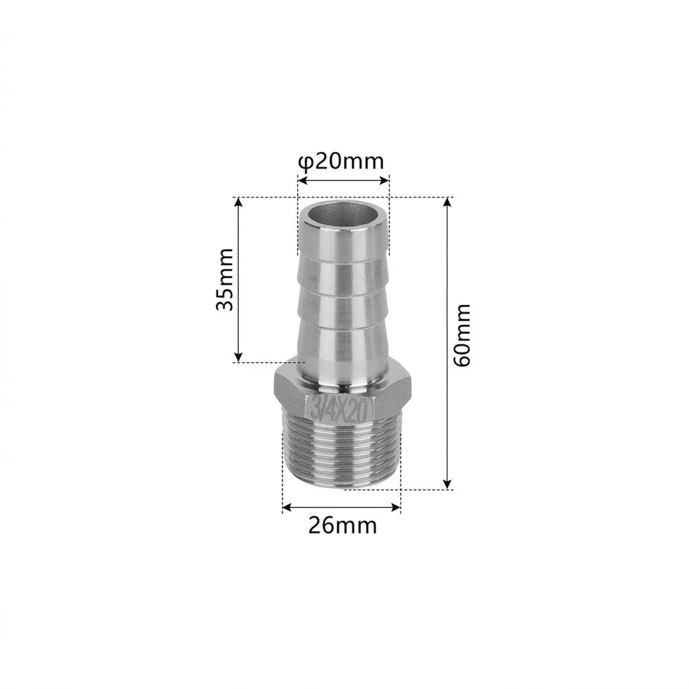 304 Stainless Steel 6Pcs Barbed Fitting with 3/4 Inch NPT Male Thread for Home Brew Tubing and Hose Connections