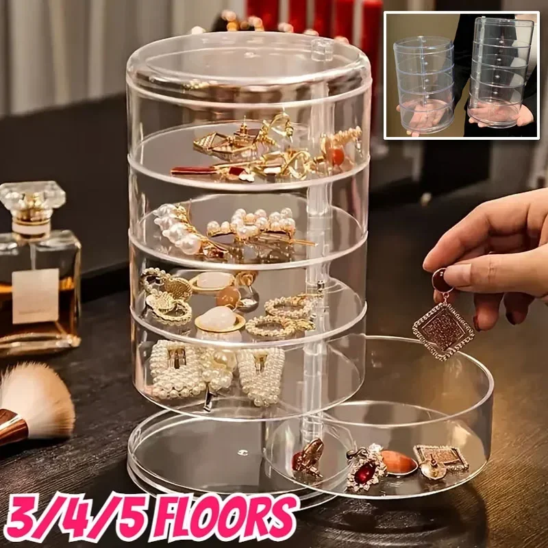 360-degree Rotating Transparent Jewelry Box, Multi-layer Jewelry Box, Dust-proof Finishing Shelf, Jewelry Necklace Storage Box