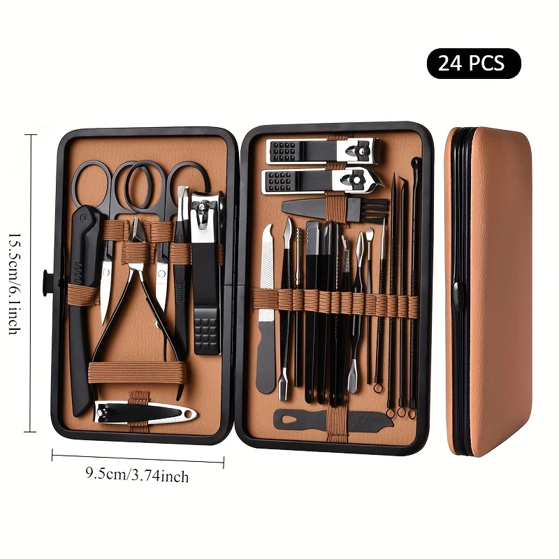 Conjunto de ferramentas de manicure e pedicure, 7/16/24 peças, cortador de unhas de aço inoxidável, pinça de cutícula, kit de aliciamento de arte de unha com lâmina côncava