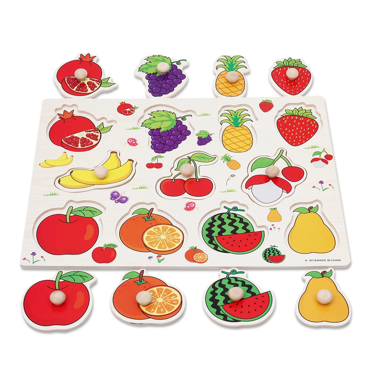 

2pcs Wooden Peg Knob Puzzles Toddler Fruit Vegetable Shape Recognition Educational Baby Preschool Learning Sturdy Lift Pieces