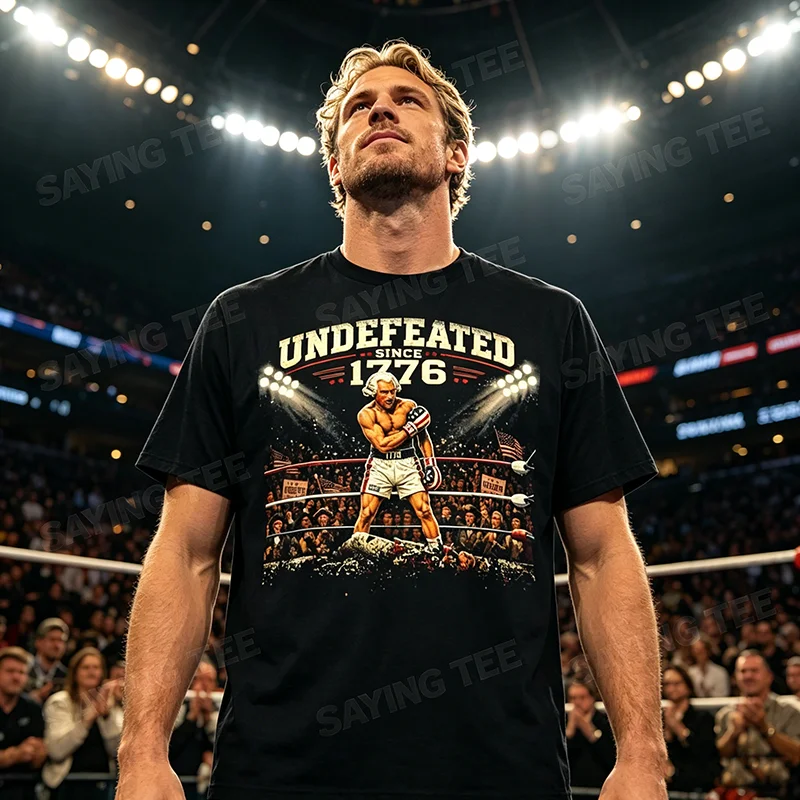 Undefeated Since 1776 4th of July Funny KO Boxing Vintage T-Shirt Y2k Humor USA Boxer Graphic Men Clothing Husband Novelty Gift