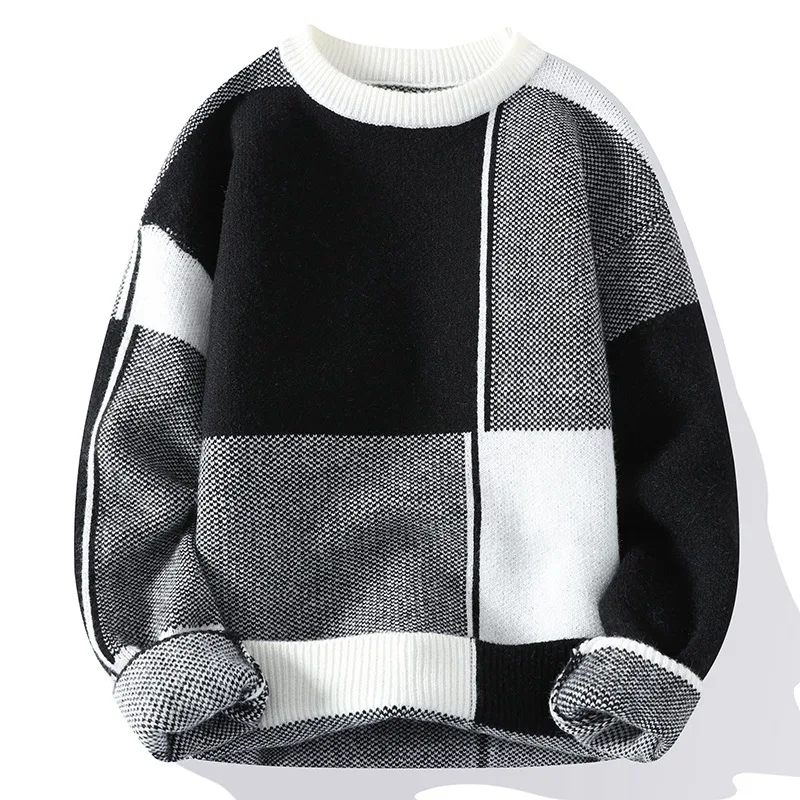 High Quality Men's Pullover Sweater Autumn Winter Round Neck White Sweater