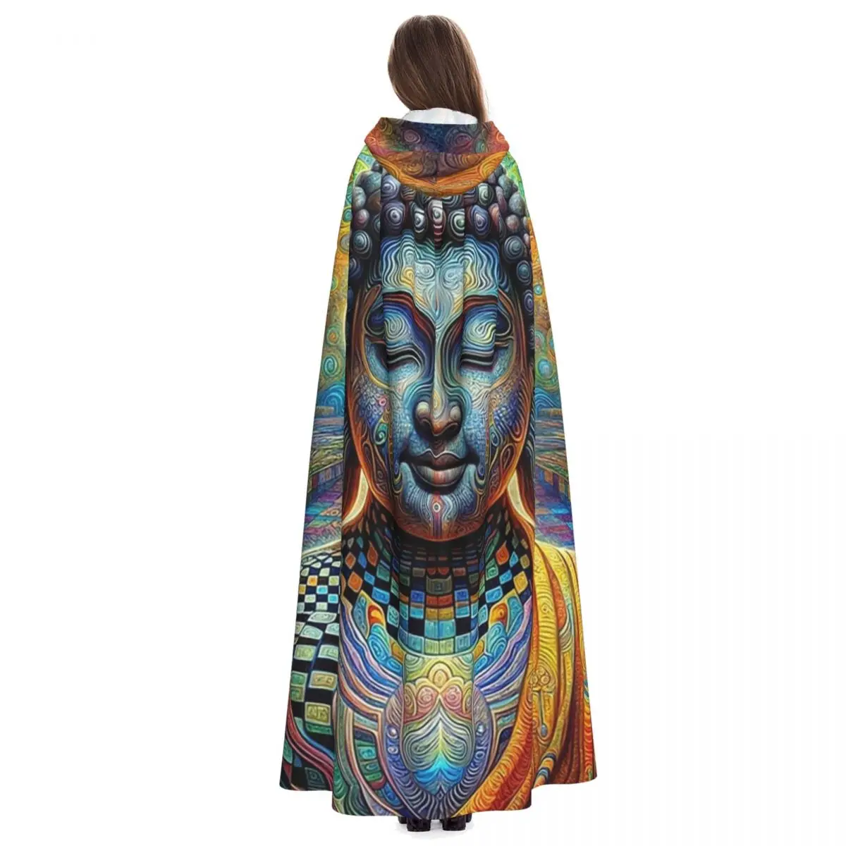 Buddha Long Hooded Cloak Witch Medieval Costume Cosplay Cape HalloweenParty Adult Unisex image 4