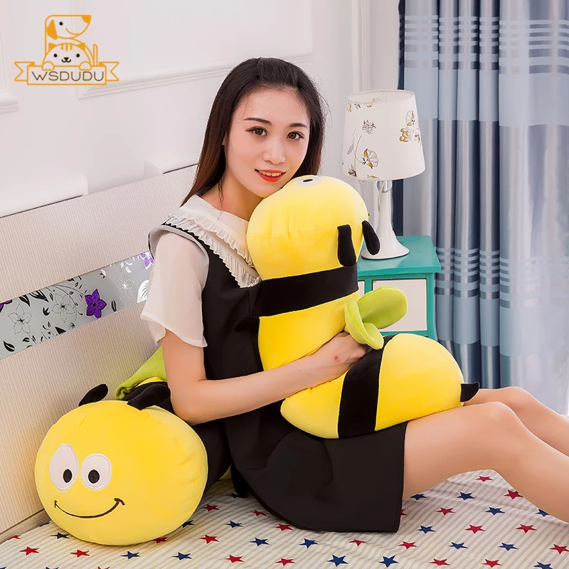 Big Bee Pillow Cute Soft Plush Stuffed Toys Animal Baby Dolls Hug Sleep Cuddle Large Cartoon Honeybee Long Cushion Children Gift