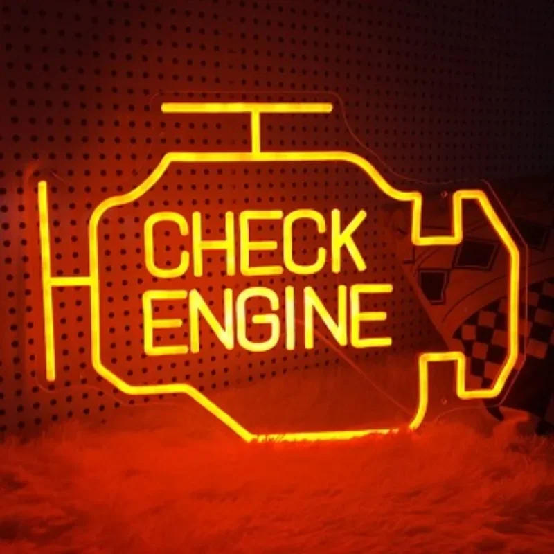 Garage Light Neon Signs for Wall Decor,LED Check Engine Neon Lights Sign for Dad Gifts,Man Cave Auto Repair Workshop Party Decor