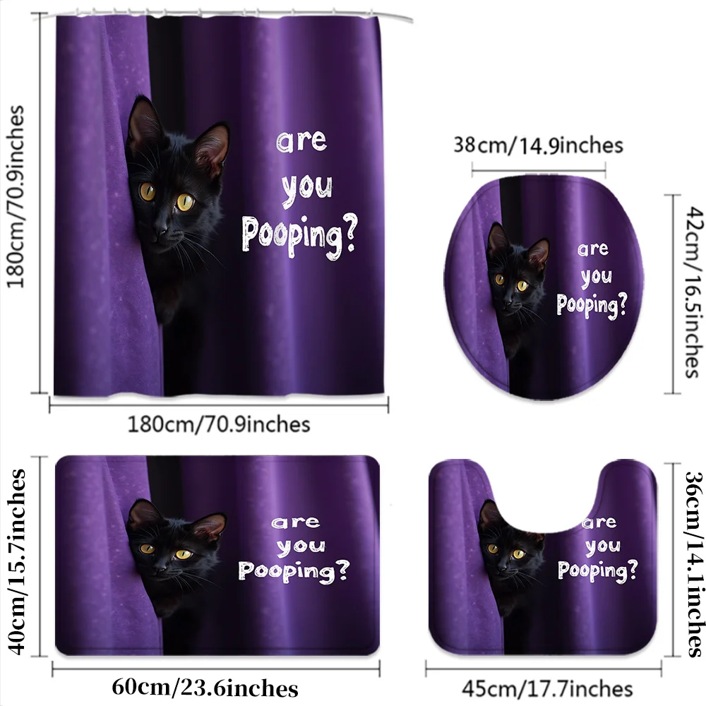 Funny Cat Are You Pooping Shower Curtain Novelty Purple Bathroom Decor Accessories Housewares Gift for Kids Adults Humor Bathroo