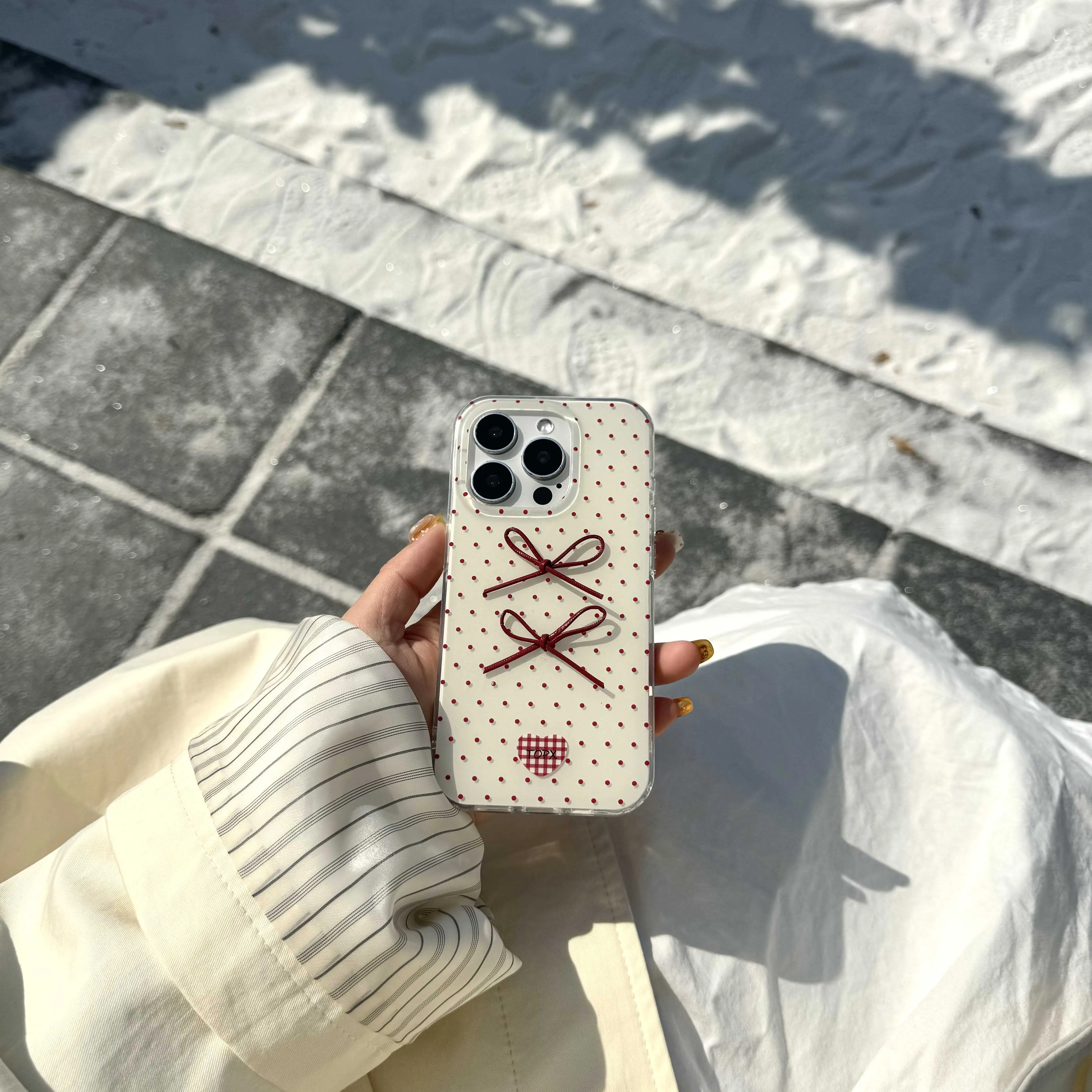 3D Leather Bowknot Ins Points Red Shell For Iphone 16Pro 12 16 13 14ProMax 14 15 Pro Max 15ProMax 13Pro 2Pro Winter Phone Case