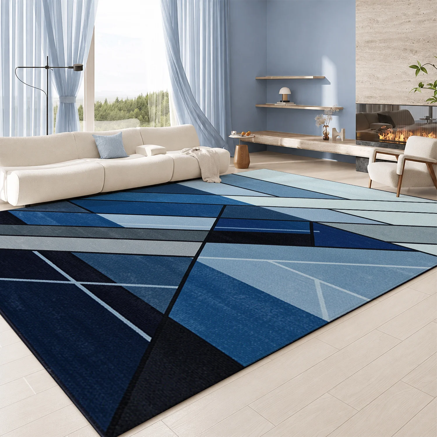 Geometric Blue Gray Abstract Lines Area Rug, Velvet Soft, Machine Washable, Stays in Place, Floor Rug for Living Room, Bedroom, Office, Entryway, Perfect for Halloween, Thanksgiving, Christmas, New Year, Black Friday, Cyber Monday Home Decor