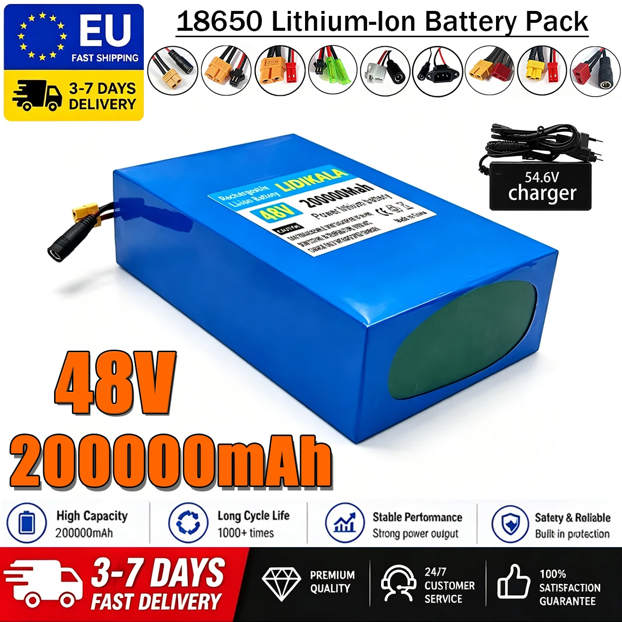 Batteria al litio ad alta capacità (13S8P, 48V, 200Ah, 2000W) per monopattini elettrici Citycoco. Batteria di ricambio dotata di una scheda di protezione BMS integrata da 50 A, che garantisce