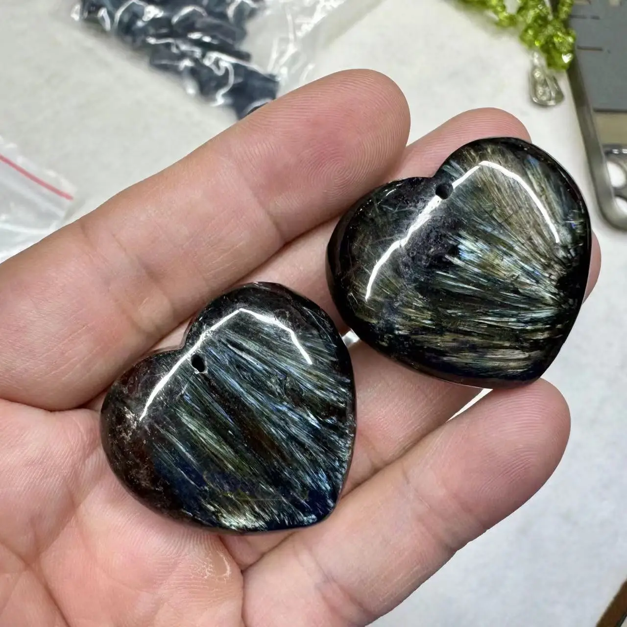 Natural Arfvedsonite Astrophyllite Stone Pendant Hornblende Glaucophane Heart Gemstone Jewelry For Men For Women For Gift