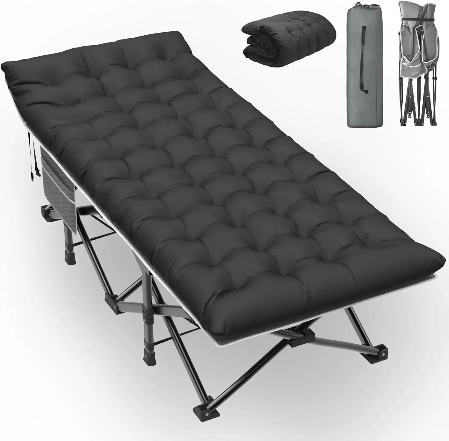 

XXL Camping Cot, Extra Wide Sleeping Cot for Adults, 79" L x 32" W x 19" H Camping Bed with Mattress, Pillow, Carry Bag, Outdoor