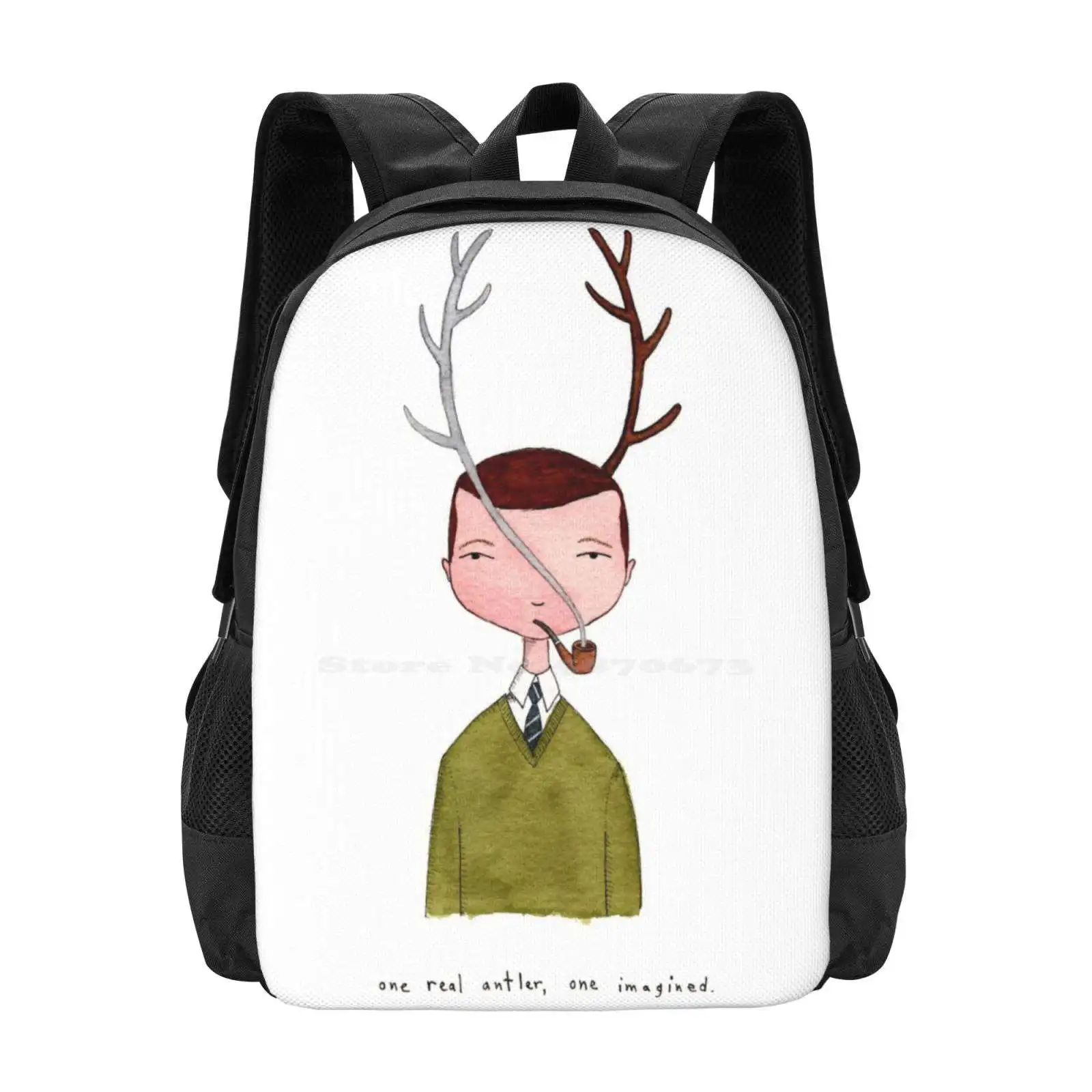 One Real Antler, One Imagined Hot Sale Schoolbag Backpack Fashion Bags Antler Imagined Surreal