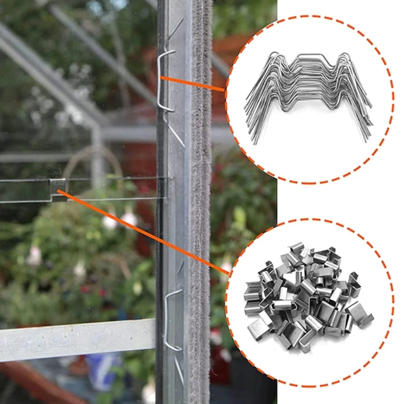 D8KF Stainless Steel Gardening Clip Fasteners Reinforced Glass Retention 7.5cm Length