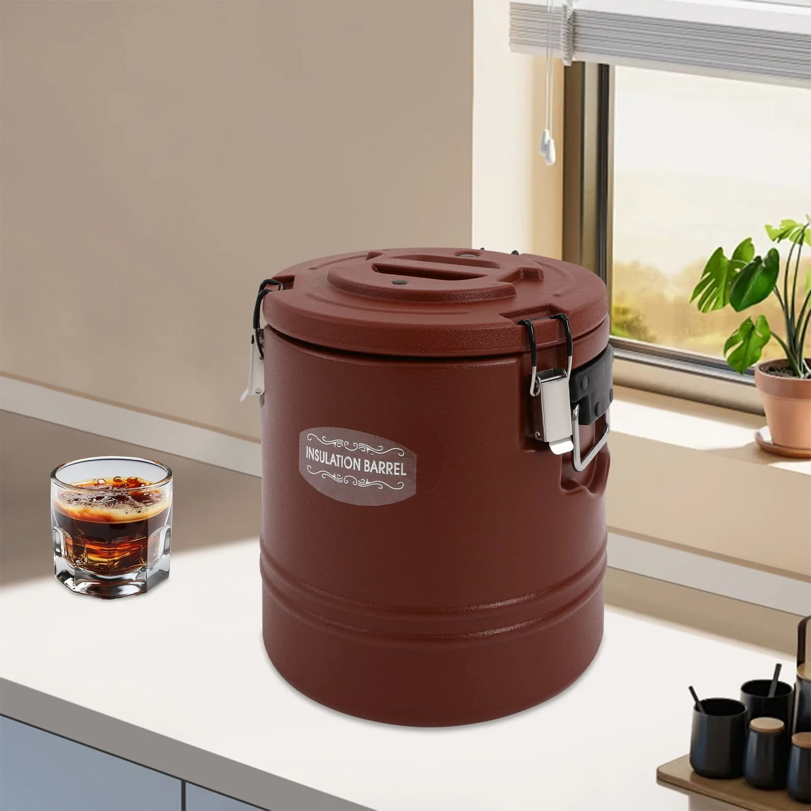 

15л подогреватели пищевых продуктов Коричневое изолированное ведро Круглое изолированное контейнер для супа из нержавеющей стали Коммерческое изолированное ведро