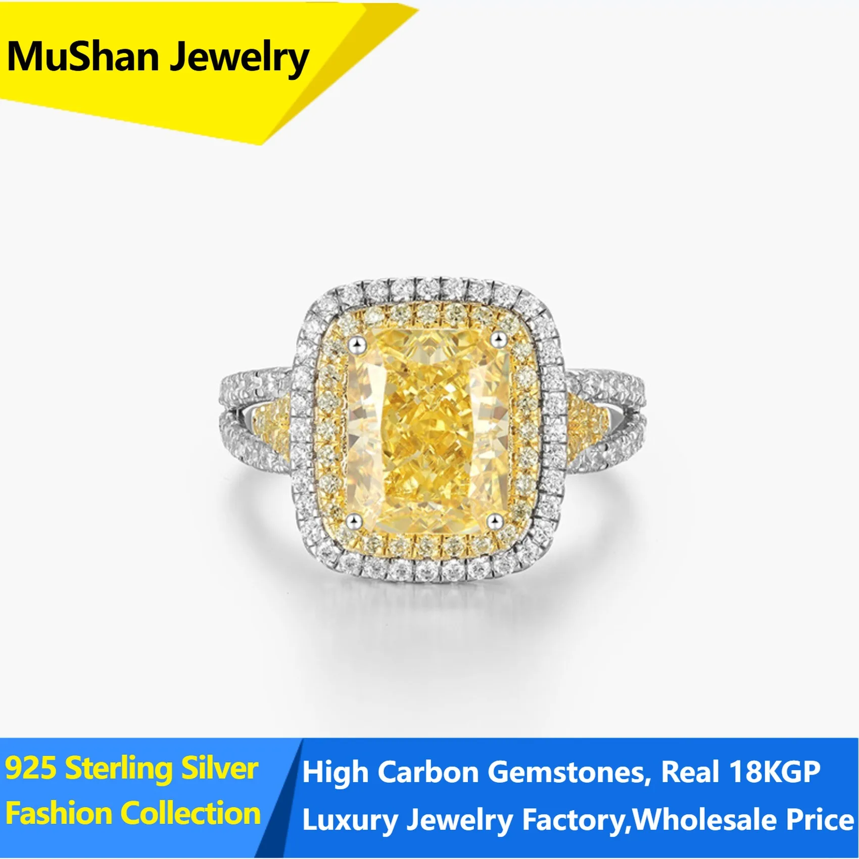 MuShan Jewelry Factory 925 Sterling Silver Rings Wedding Band for Women Certificate High Carbon Gemstones Ring s925 Fine Jewelry