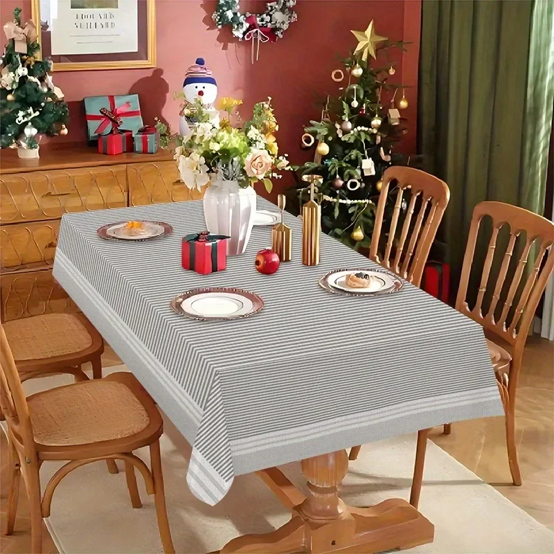1pc Multi-functional Gray Striped Tablecloth - Suitable for All Seasons - Perfect for Parties and Gatheringsxzj