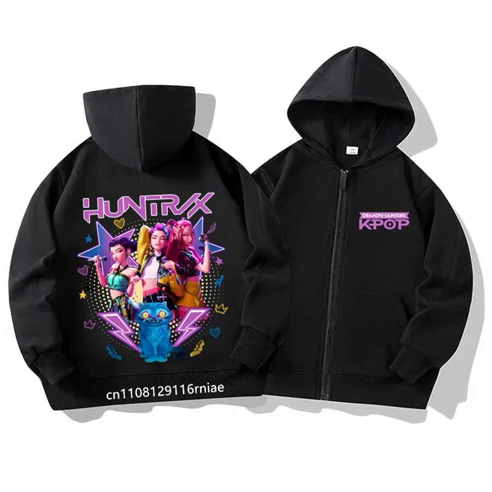 2026 جديد K البوب شيطان الصيادين الاطفال هوديي Kawaii الكرتون المطبوعة انغلق معطف بقلنسوة الفتيان الخريف سترة طفلة الملابس الشتوية