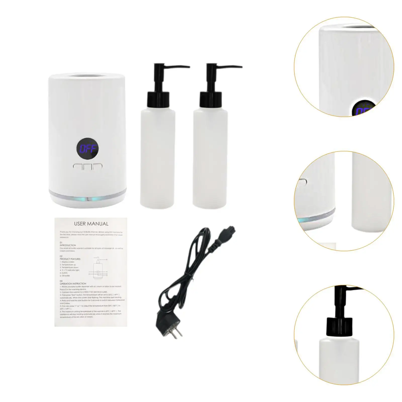Massage Oil Bottle Heater with LED Display Portable Single Bottle Warmer Adjustable Temperature for Spa and Beauty Salon