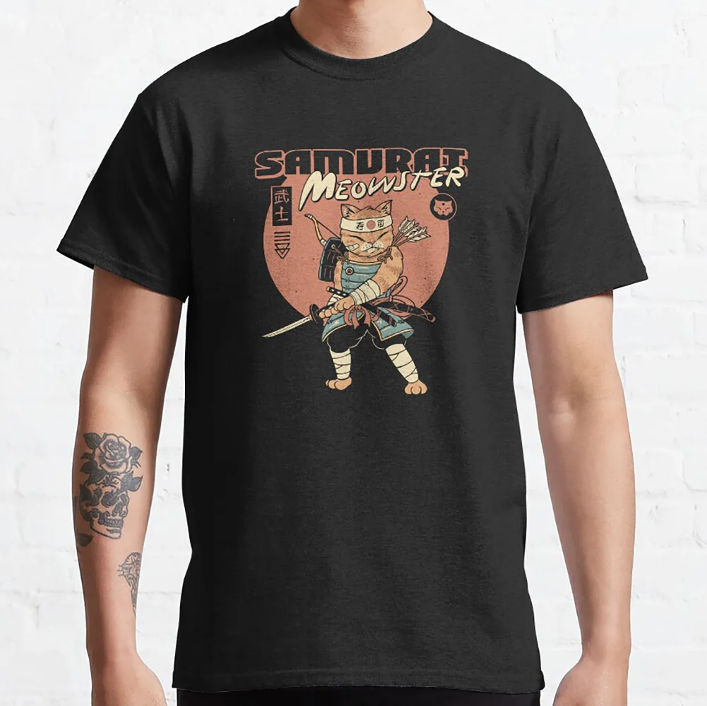 

Samurai Meowster Cool cat t shirt for cats lover 100% cotton printed tee Short sleeve Graphic clothes All size tops S-6XL