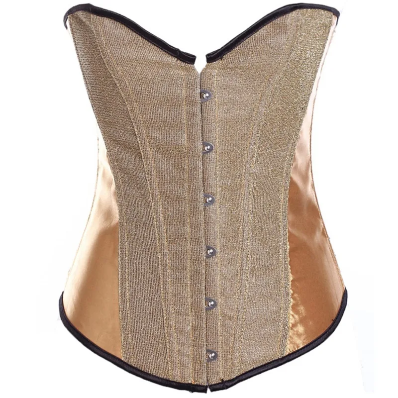 

Sexy Lace Up Overbust Corset Bustier Waist Cincher Body Shaper Corselet and Bustiers Shapewear Top Vintage Satin Chaimain