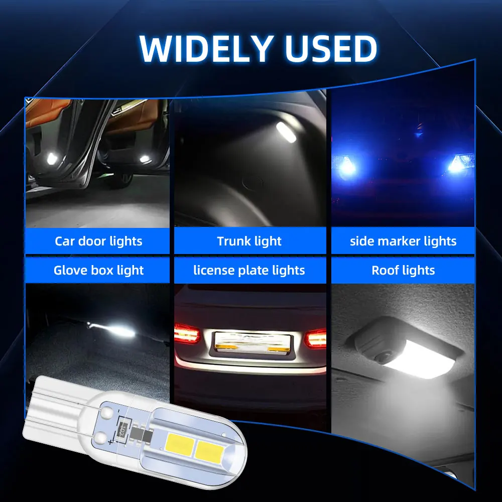 10CS T10 LED W5W Car Indicator Lights 194 168 Reading Light Steady On or Flash 4SMD Dashboard Light Clearance Lights 12V DRL
