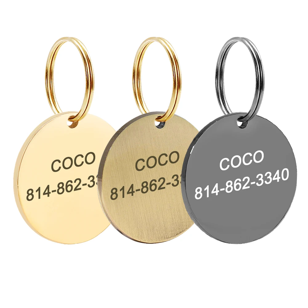 Stainless Steel Dog ID Tag Personalized Dogs Name Tags Custom Engraved Anti-lost Nameplate For Small Dogs Cats Pet Accessories