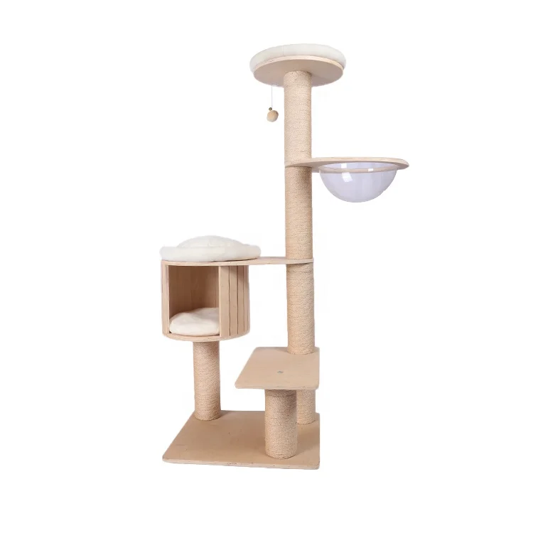 Climbing floor to ceiling grey cat scratch post tree scratcher play house for pet