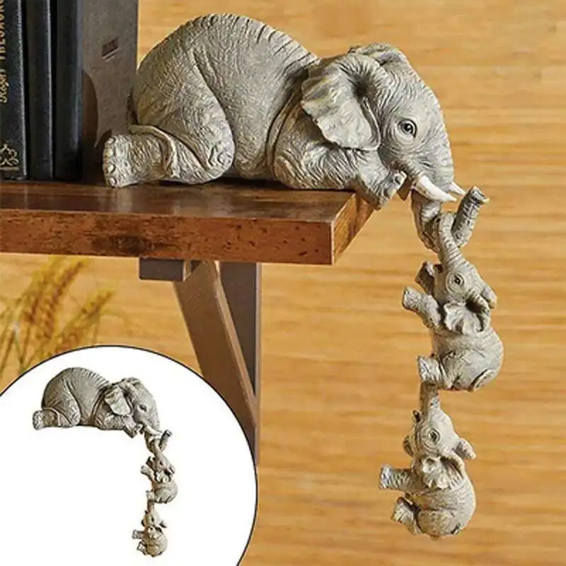 Elephant Family Resin Ornament 3-Piece Set, Hanging Mother and Baby Elephant Figurine, Cute Shelf Sitter Decor Home Living Room