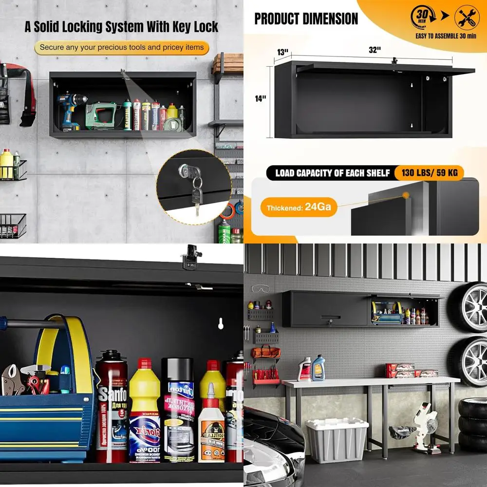 

14 High Black Metal Wall-Mounted Lockable Utility Cabinet for Garage Storage