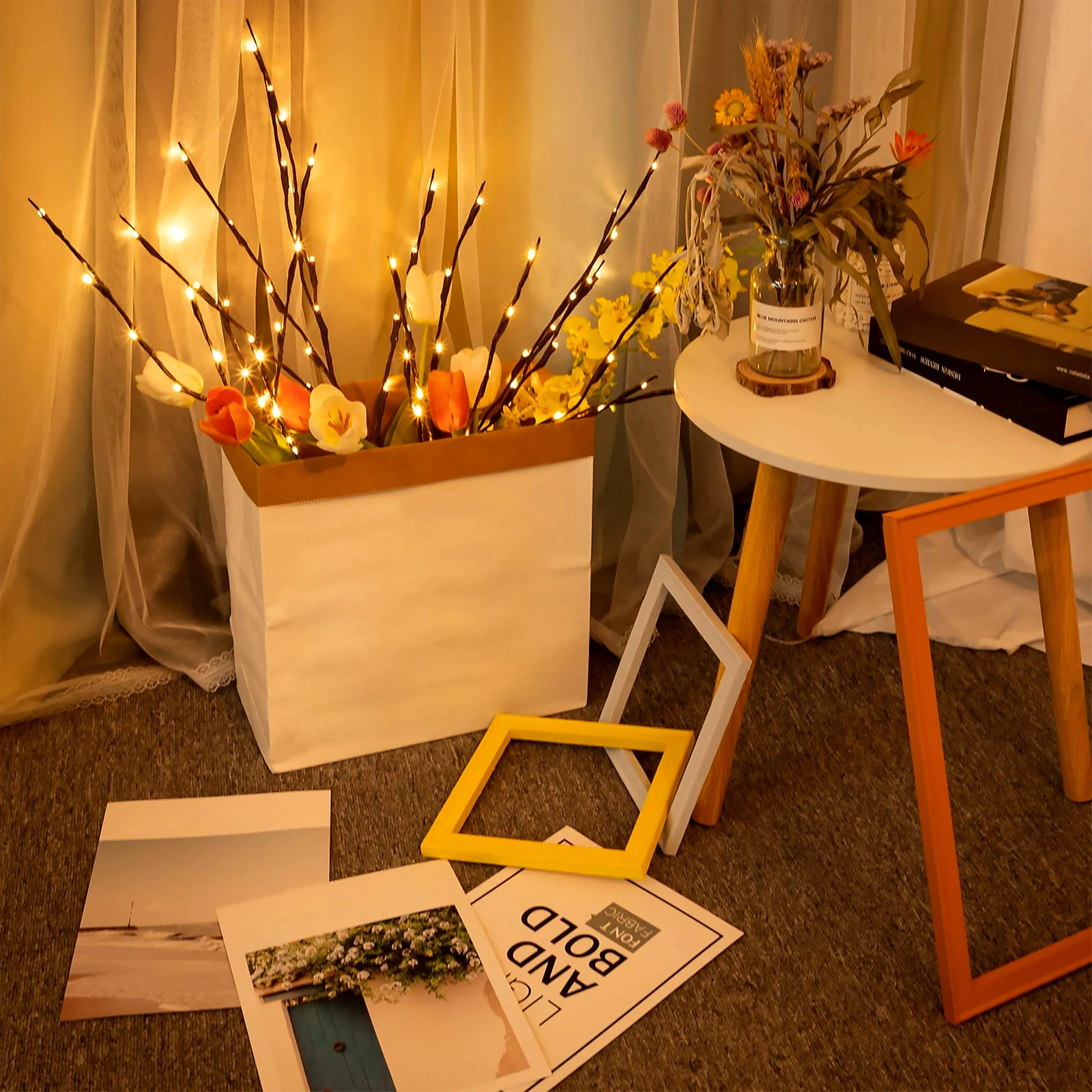 

2pcs 20 Leds Led Branch Lights Powered Bendable Twig Light For Home Party Christmas Decoration Warm Light Decorative