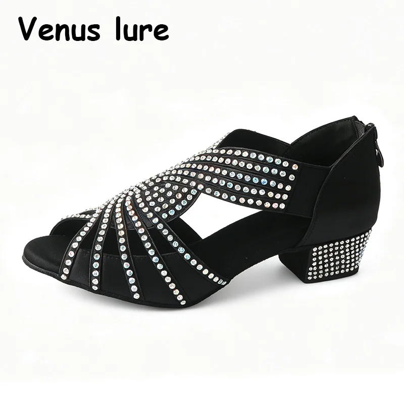 Diamante Latin Practice Dance Shoes Women Ballroom Salsa Dancing Shoes Soft Soles Party/Wedding Dance Sandals Low Heels 3.5CM