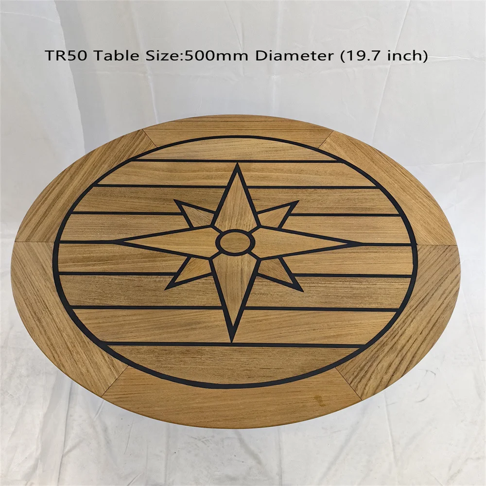 

Boat Round Teak Table Top 500/650/795mm 19.7/25.6/31.3 Inch Diameter Star Inlay With Black Deck Caulking Marine Yacht Caravan RV