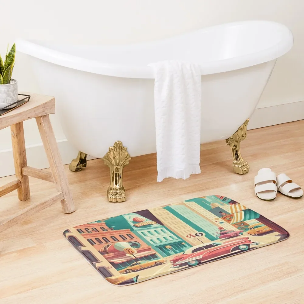 

Retro Cityscape 50s #2 Bath Mat Carpets For Bathrooms Carpet In The Living Room Mat