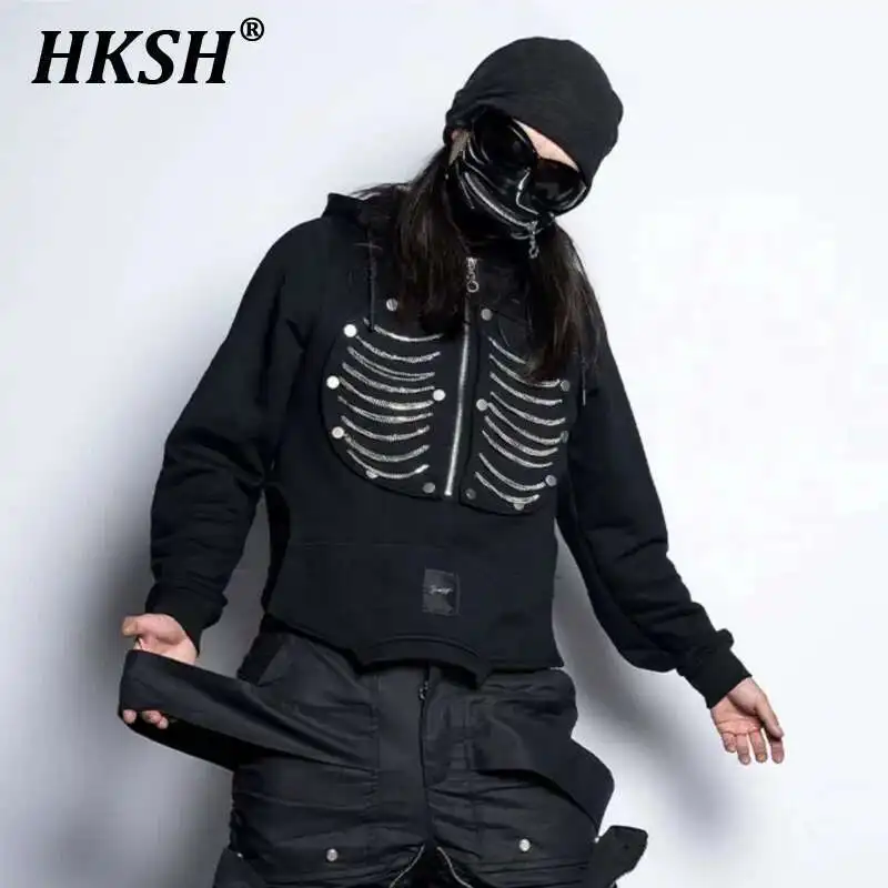 

HKSH 2024 Autumn Winter New Men's Tide Niche Dark Trend Original Design Metal Rib Zippers Sweatshirt Fashion Punk Hoodie HK3302