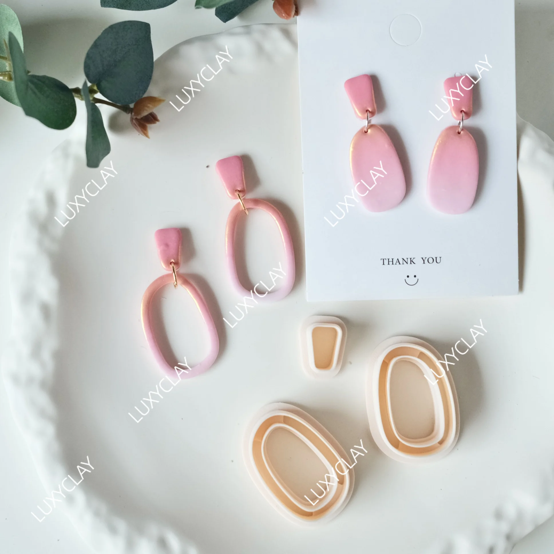 3pcs Geometric Oval Embossed Polymer Clay Earrings Cutters, Irregular Oval Dangle Clay Cutter Molds for Pendant Jewelry Crafting