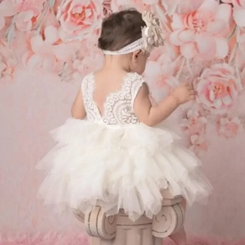 Baby Girl Lace Dress Party 1st Birthday Princess Dress Cotton Baptism Vestido Infant Tulle Wedding Dresses White Baptism Clothes