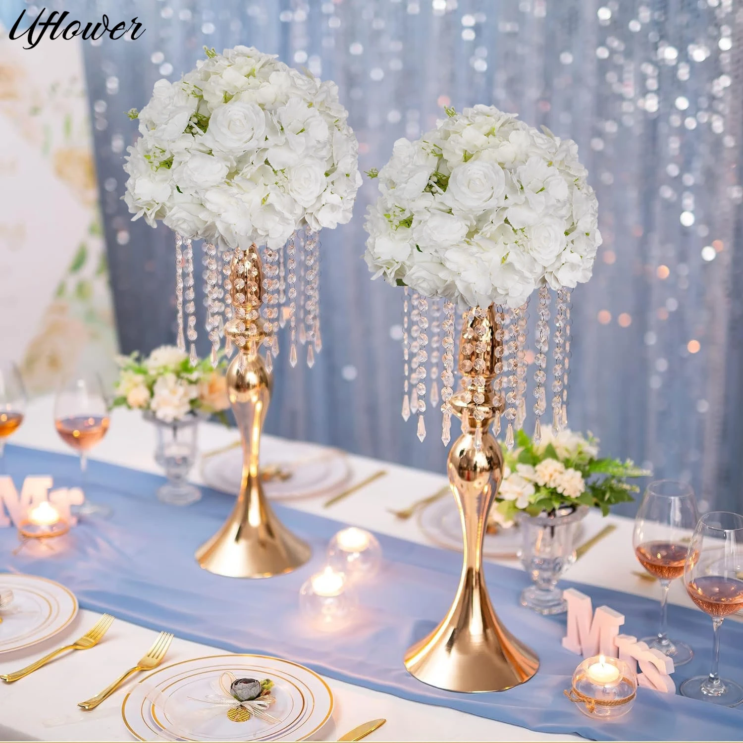 

Uflower Gypsophila Rose Artificial Flower Ball Silk Table Centerpieces Event Wedding Party Event Decor Road Lead Flower Bouquets