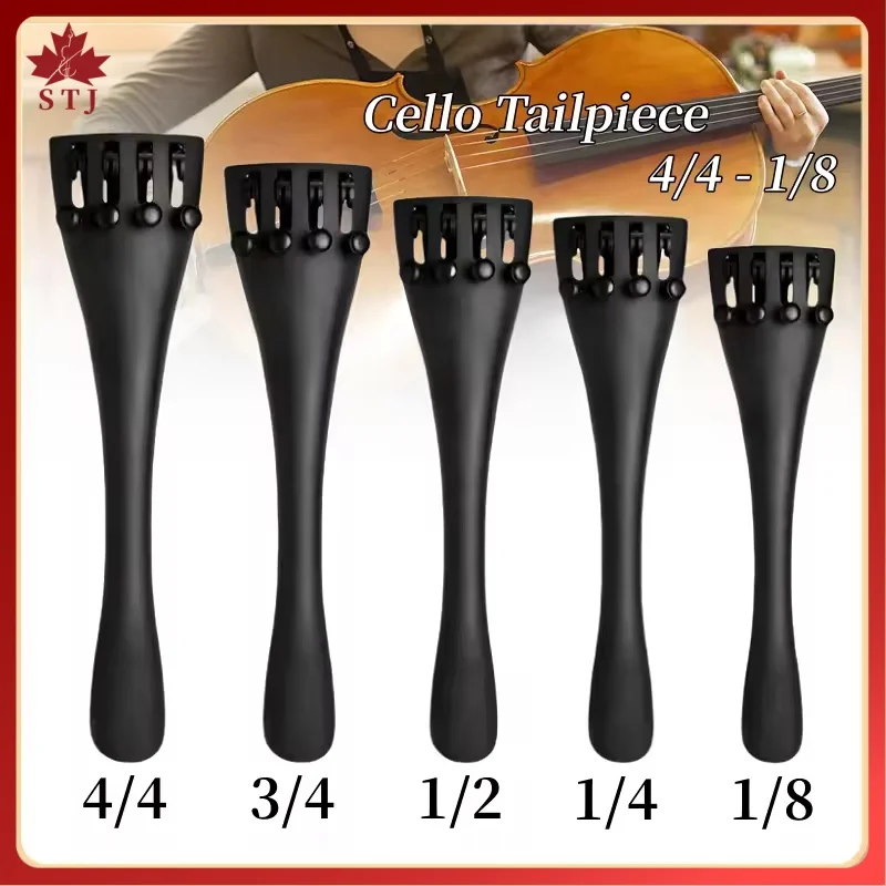 1/3pcs Cello Carbon Fiber Tailpiece with Adjustable 4 Black Fine Tuners for 4/4 3/4 1/2 with Nylon End Rope Tail Cello Parts