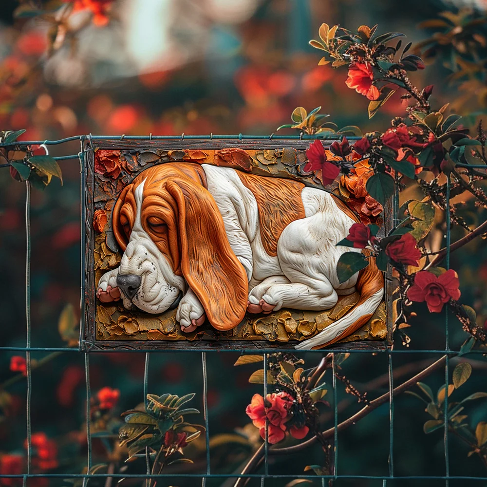 Basset Hound 3D Embossed Metal Sign Wall Art, Plaque for Home & Office, Vintage Autumn Winter Theme, Ideal Gift for Mother\'s Day