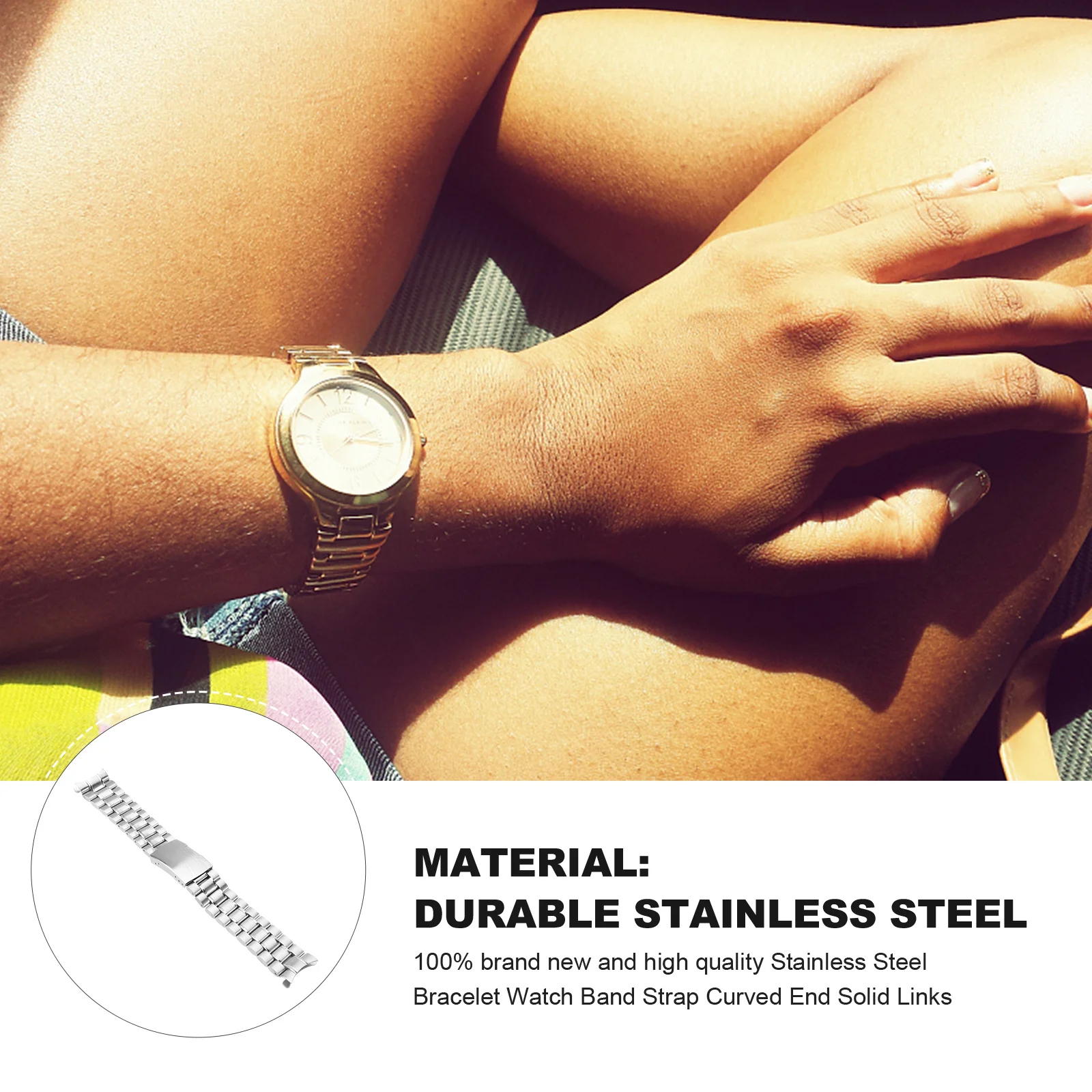 

22 Mm Comfortable Watch Band Stainless Steel 22mm High-grade Curved End Strap Durability